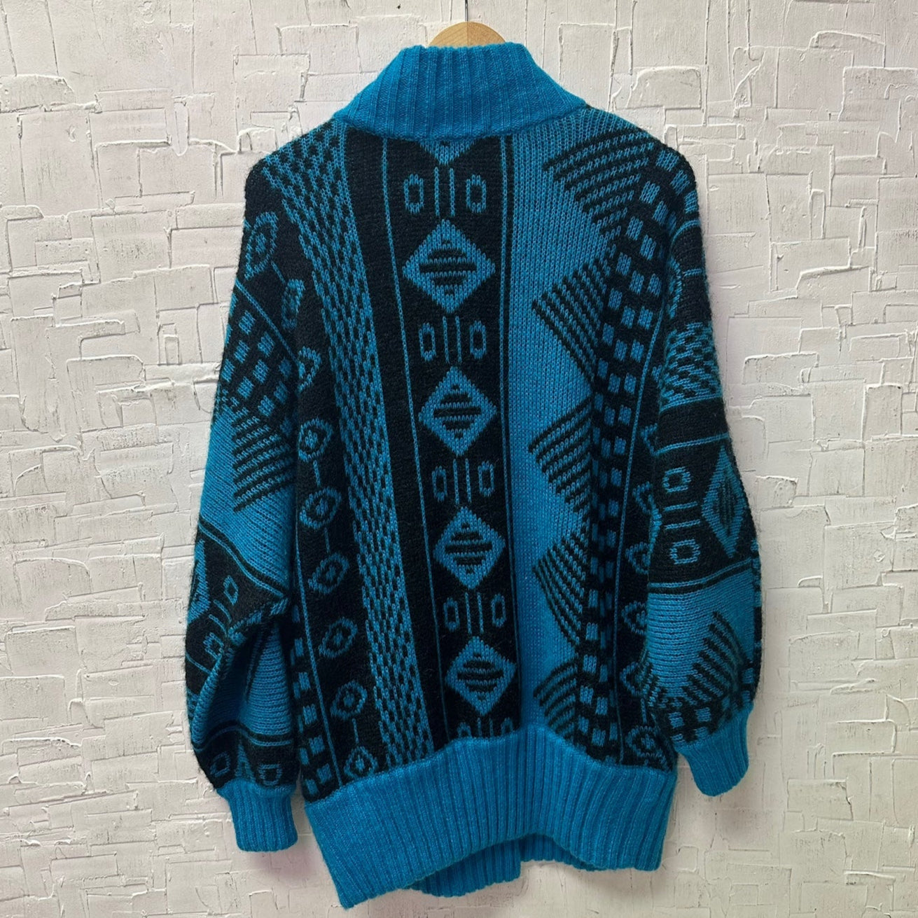 Vintage Mixage Funky Print Wool Blend Oversized Cardigan