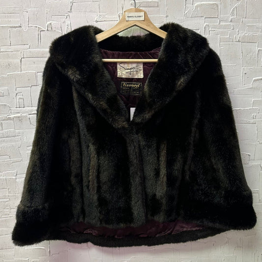 Vintage Simpson's Faux Fur Dark Brown Shawl