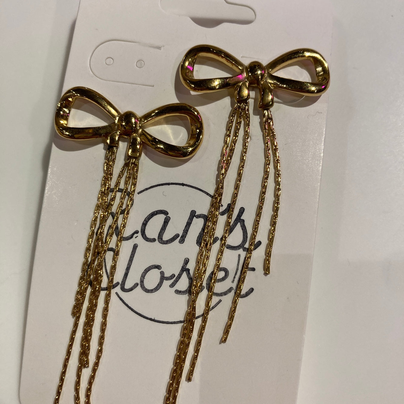 Dangling Chain Bow Earrings