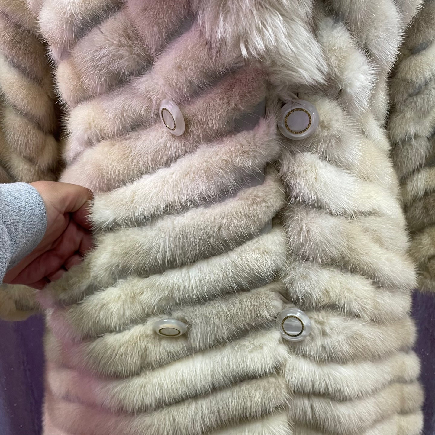 Vintage Ivory Fur Coat with Large Collar