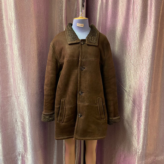 Vintage Brown Lined Leather Coat | Vintage Jacket | Leather Button Up Jacket | Shearling Lined Coat | Size L | SKU NPC-2349 |