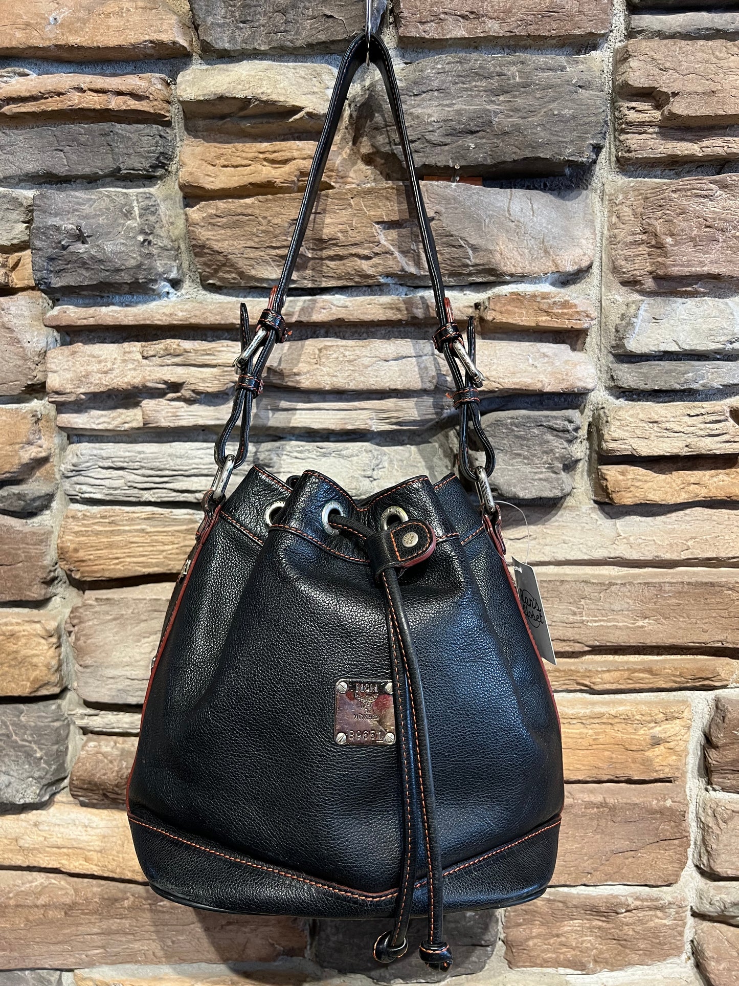 Black MCM Bucket Style Bag