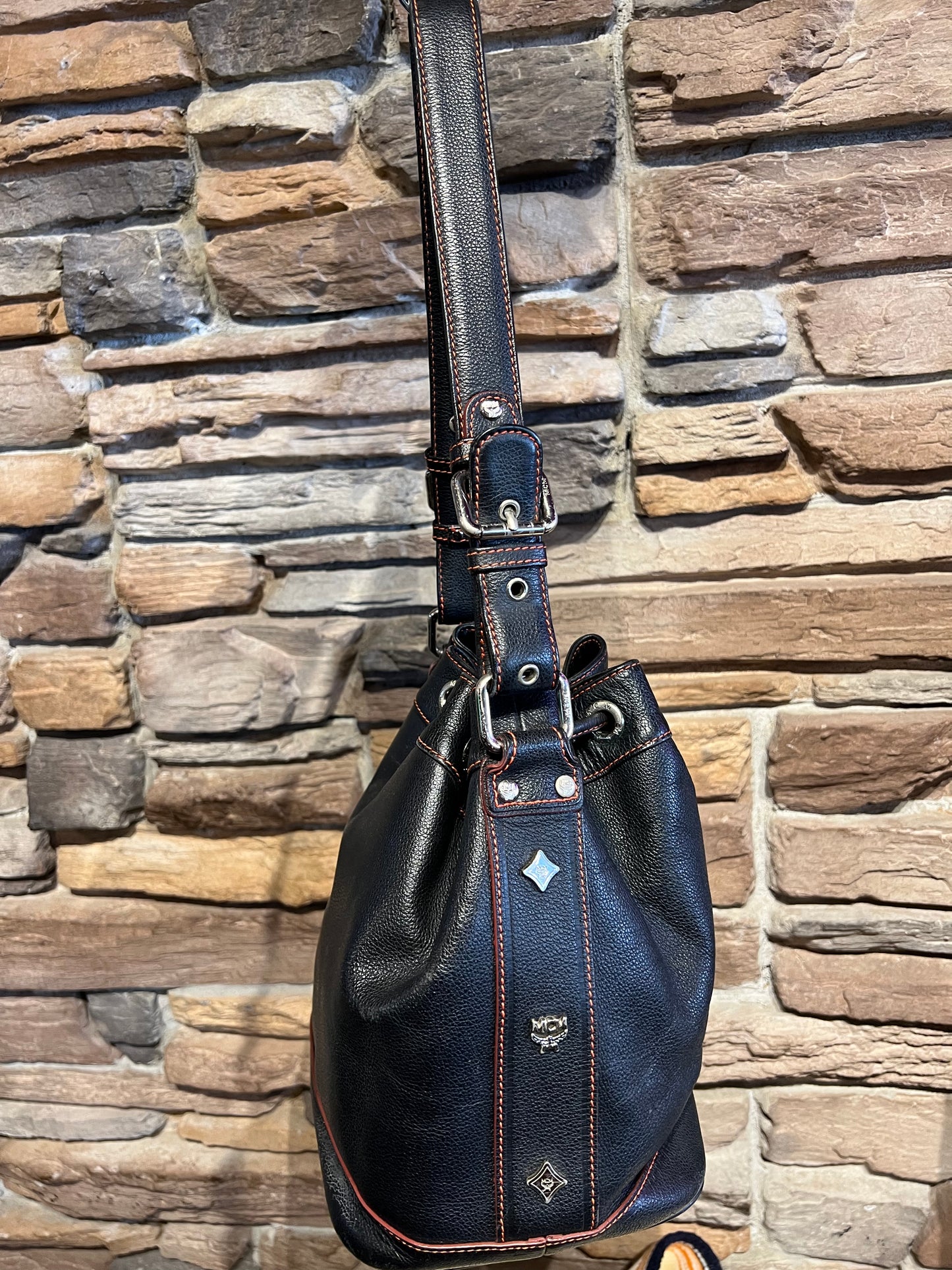 Black MCM Bucket Style Bag