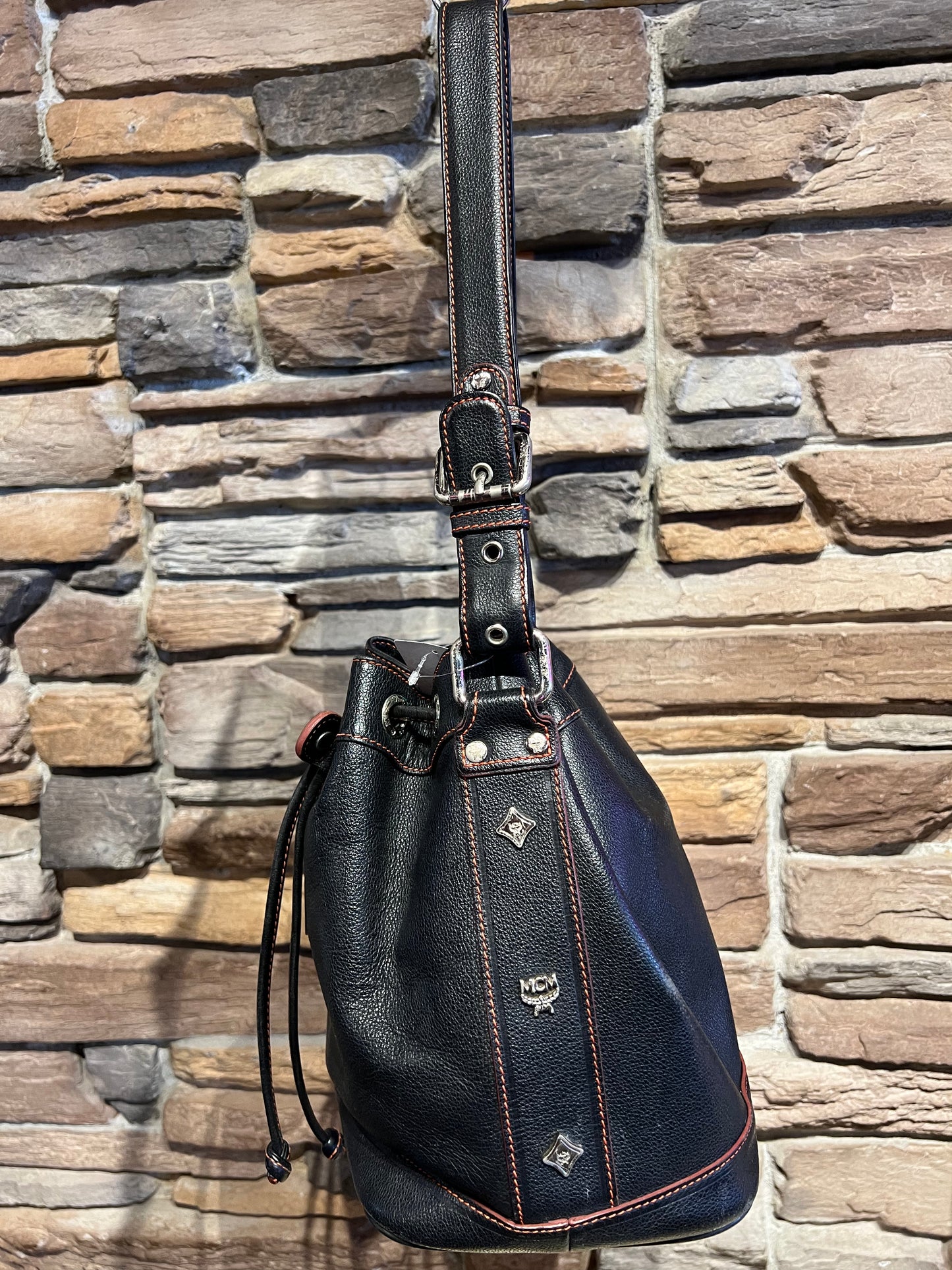 Black MCM Bucket Style Bag