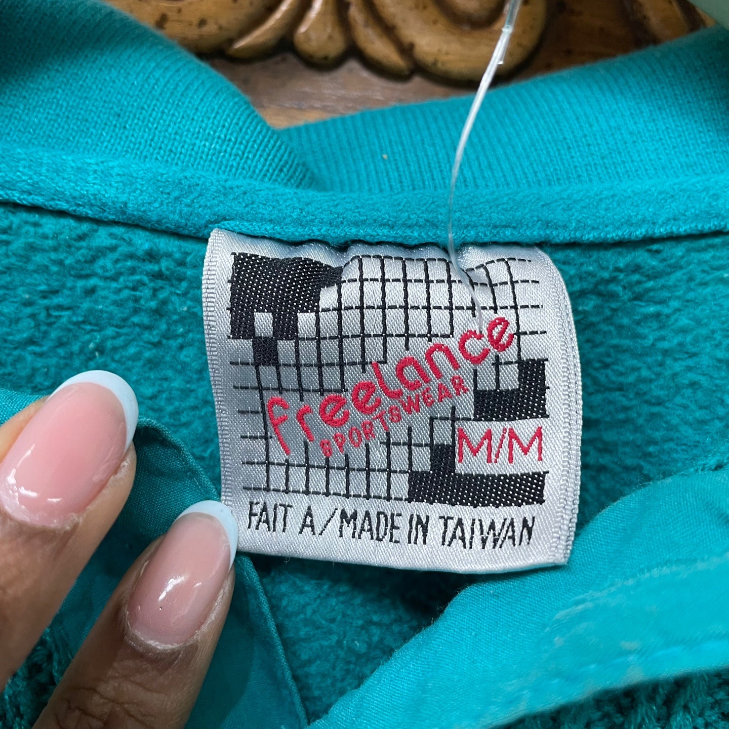 Vintage Teal Collared Sweatshirt With Knit Paneling