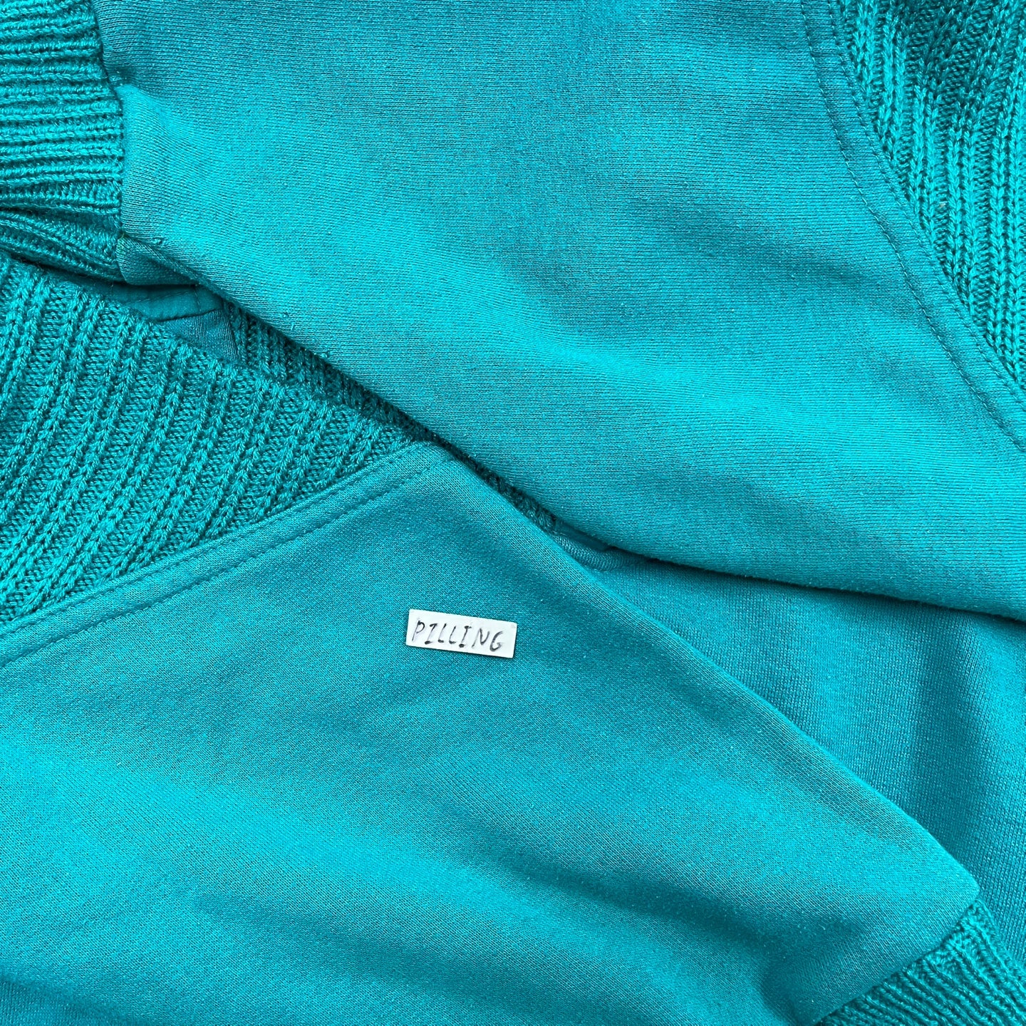 Vintage Teal Collared Sweatshirt With Knit Paneling