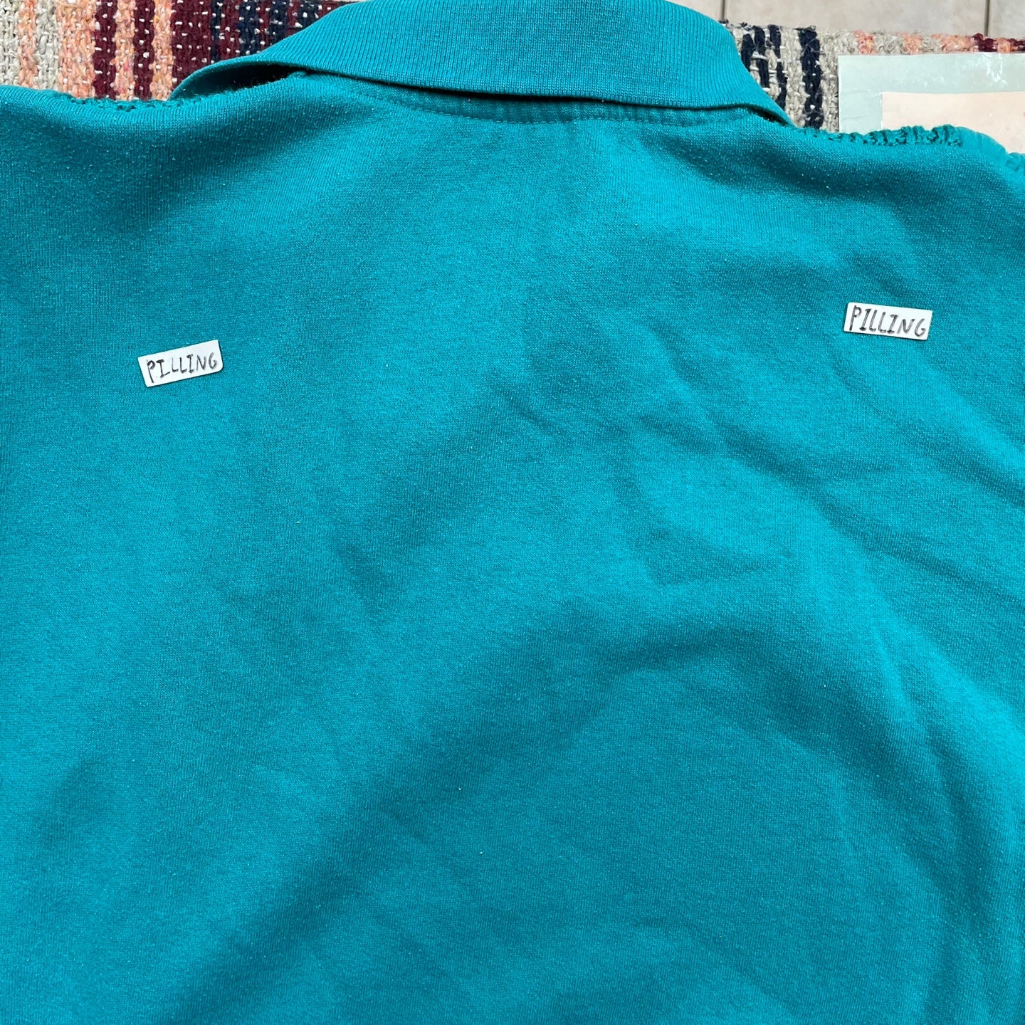 Vintage Teal Collared Sweatshirt With Knit Paneling