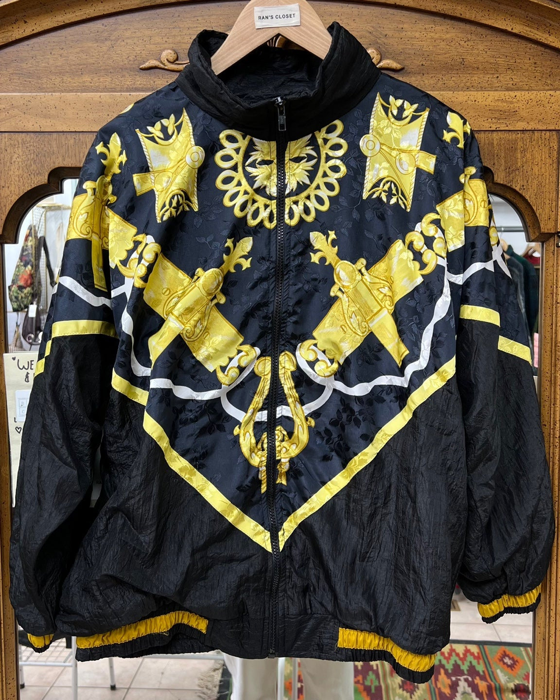 Vintage Ornate Black and Yellow Windbreaker