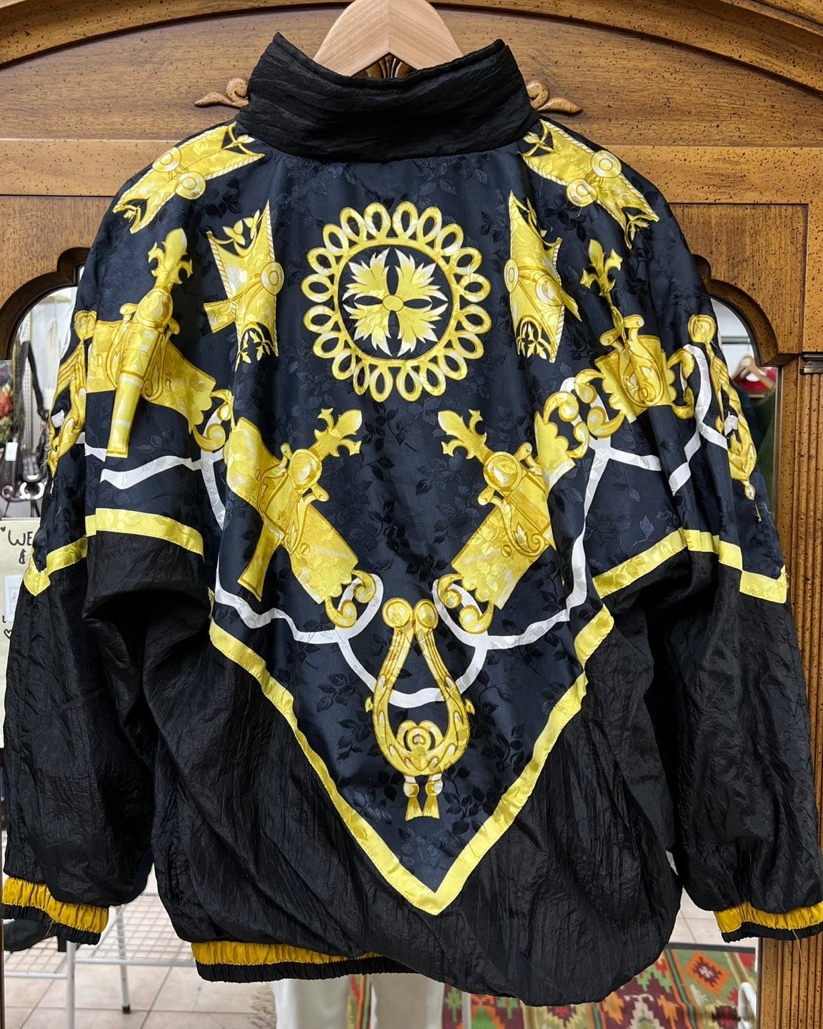 Vintage Ornate Black and Yellow Windbreaker
