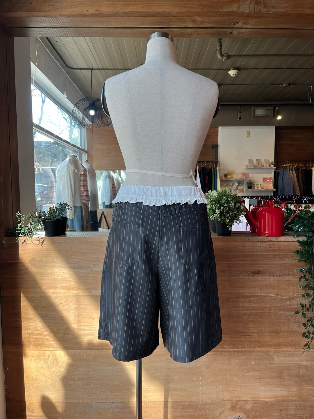 Pinstripe Shorts with Ruffles