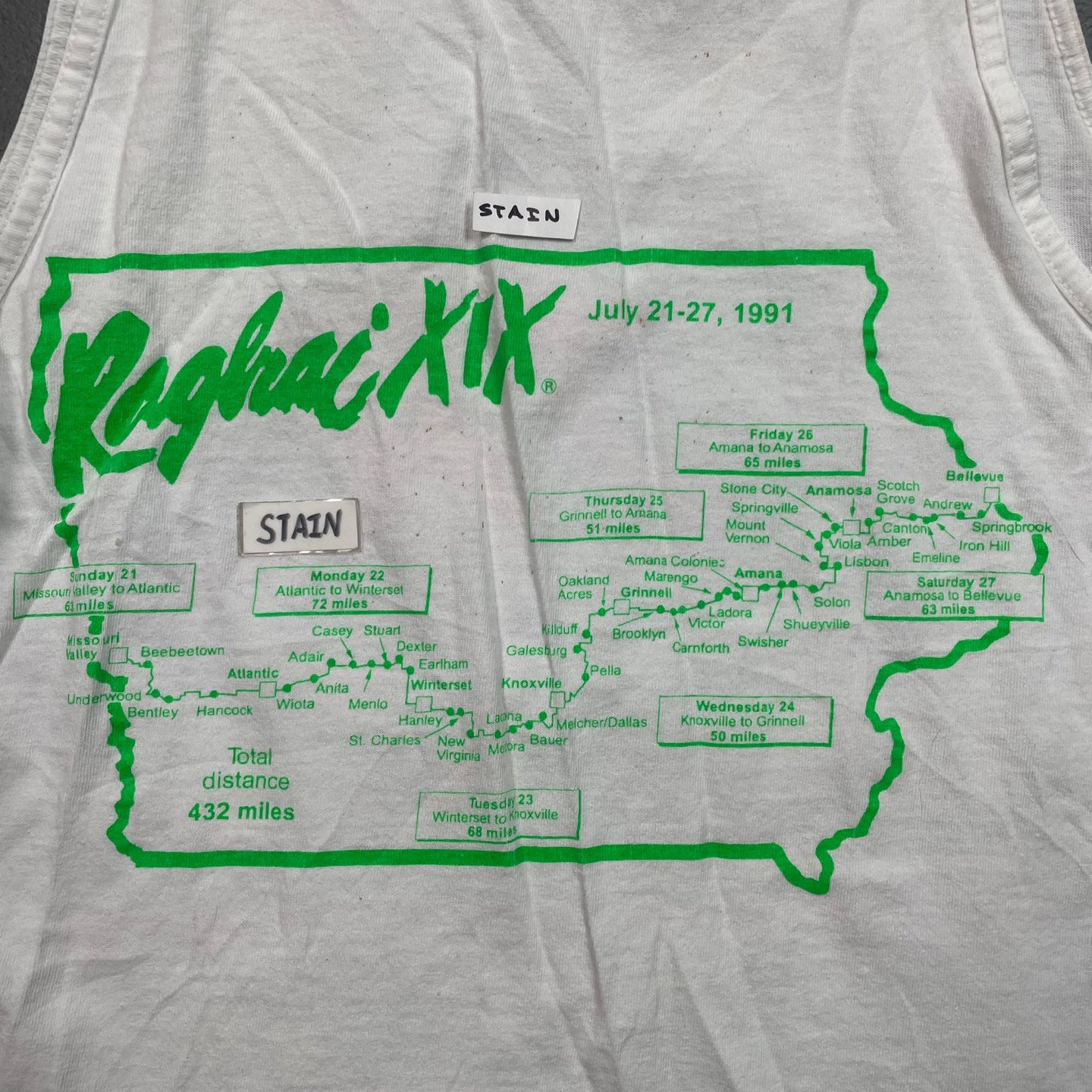 Vintage 90's RIGBRAI Iowa Bicycle Tour Tank Top