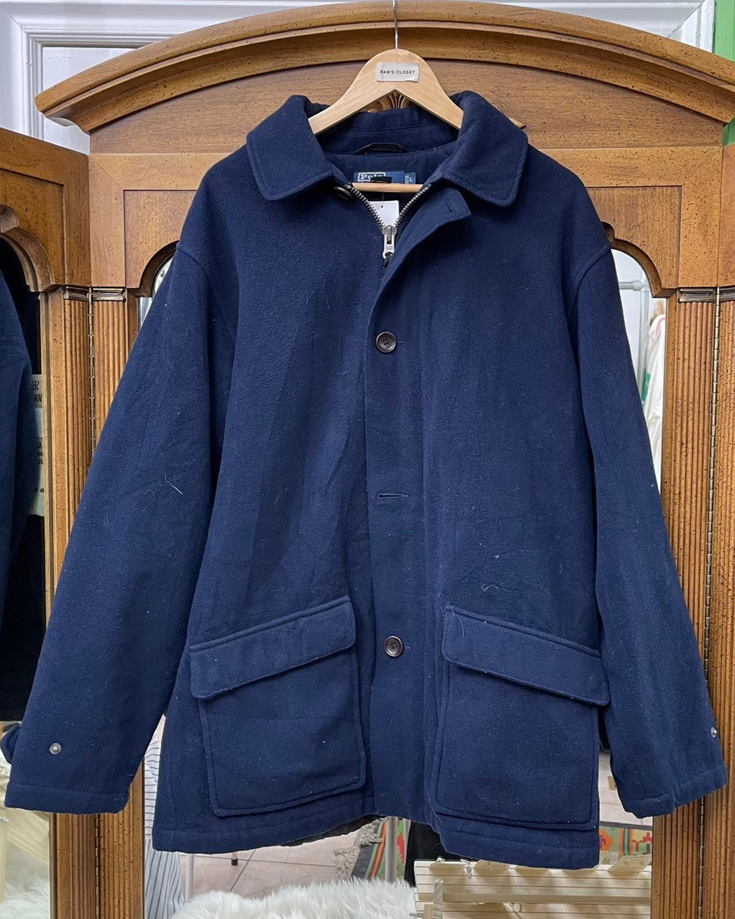 Vintage Polo by Ralph Lauren Wool Blend Navy Blue Coat