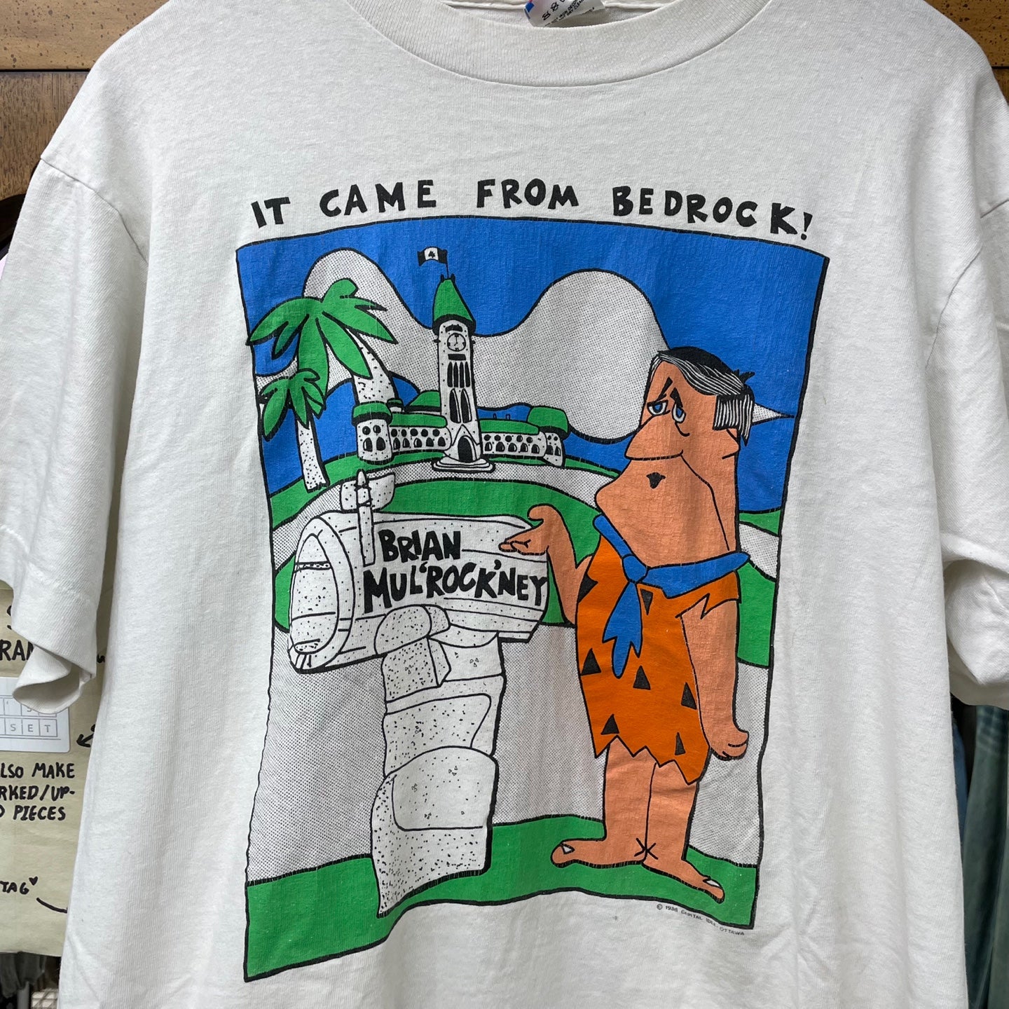 Vintage Brian Mulroney and Flintstones Funny T-Shirt