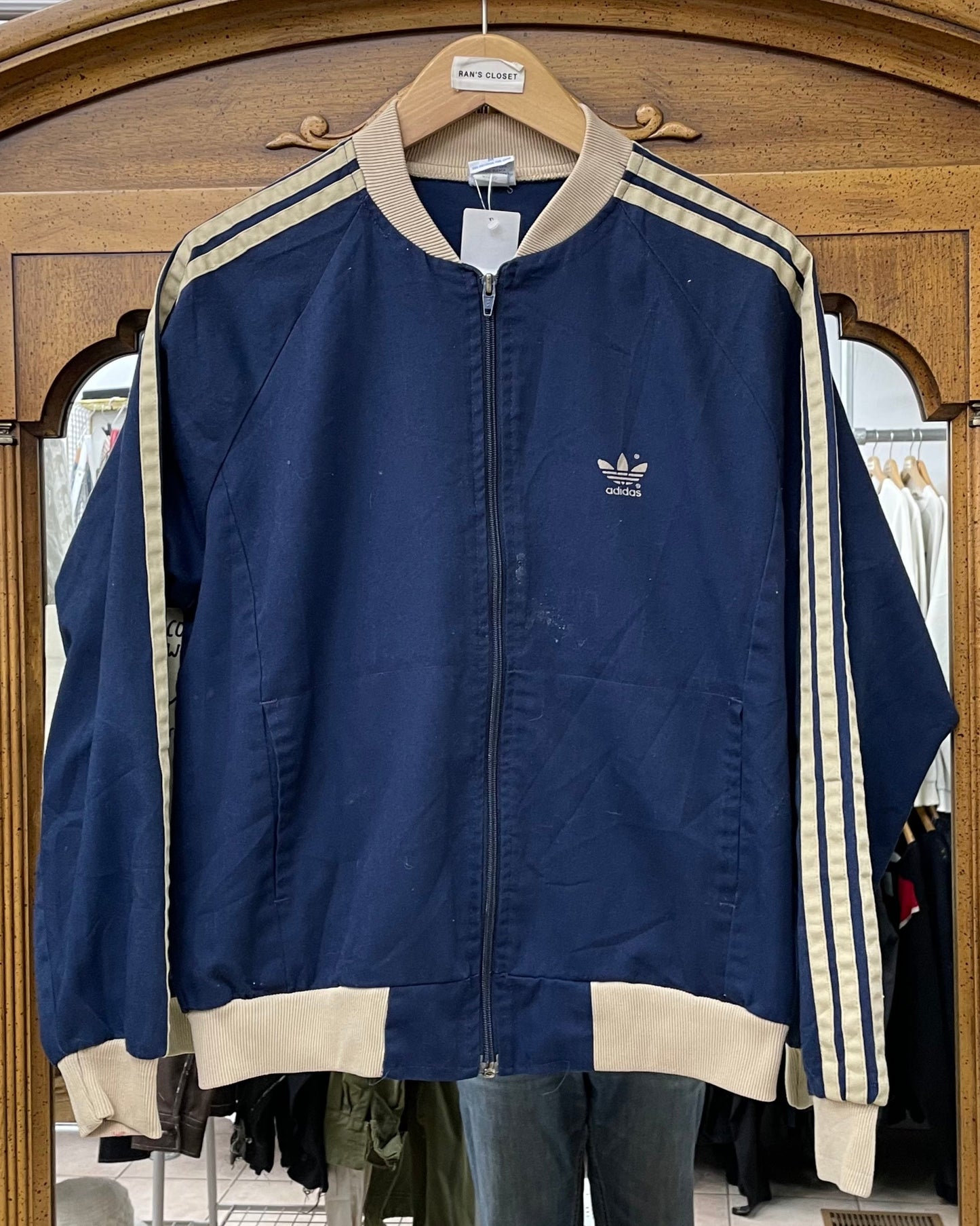 Vintage 1980's Adidas Navy and Beige Jacket