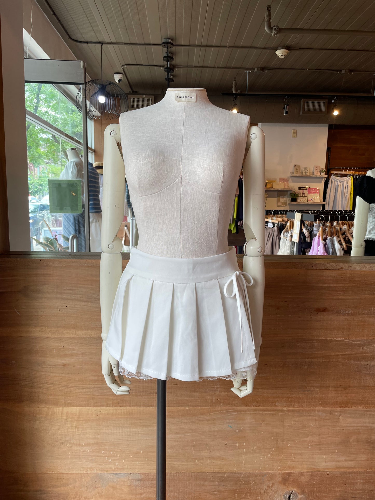 Pleated Mini Skirt with Bow