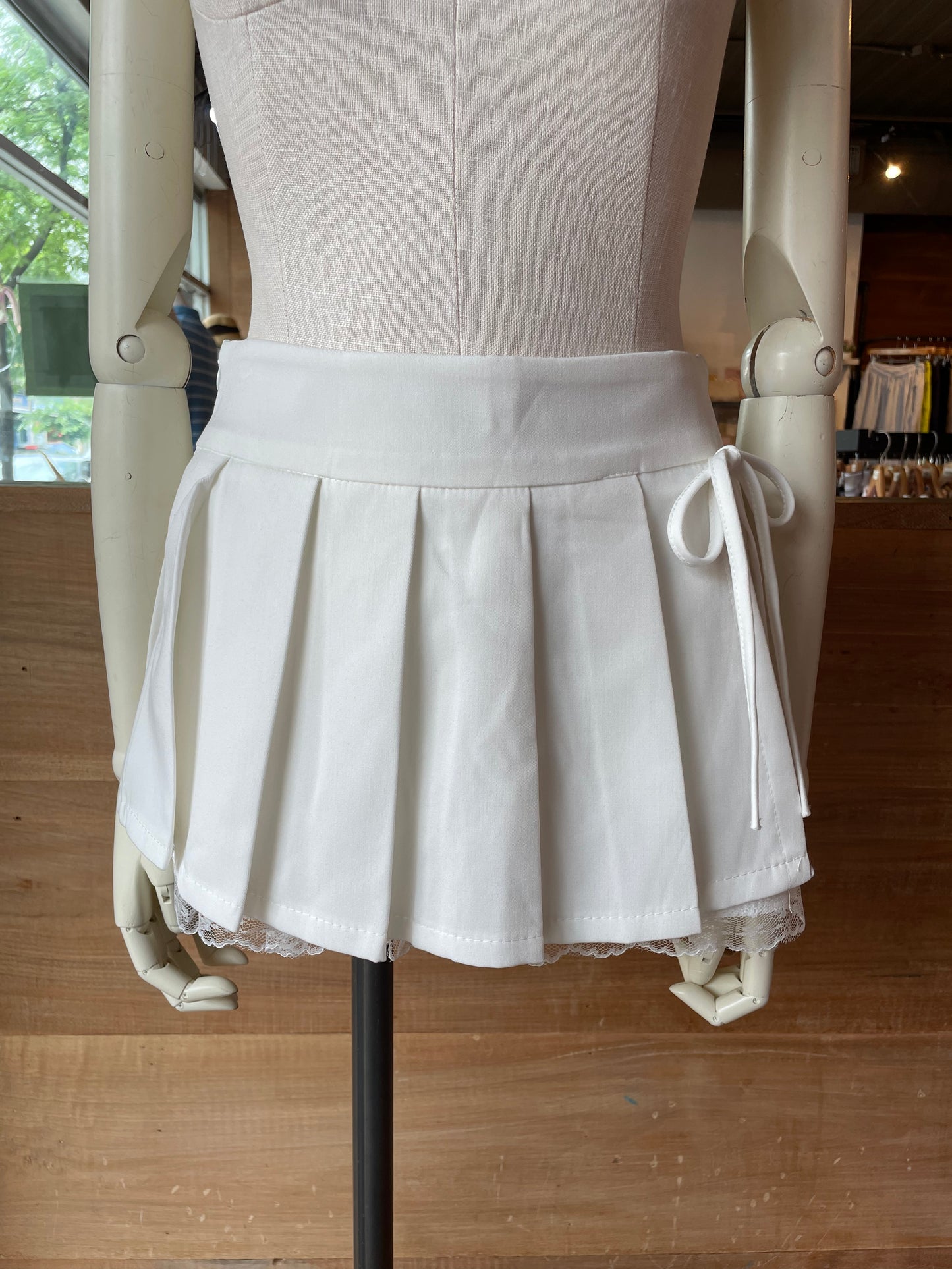 Pleated Mini Skirt with Bow