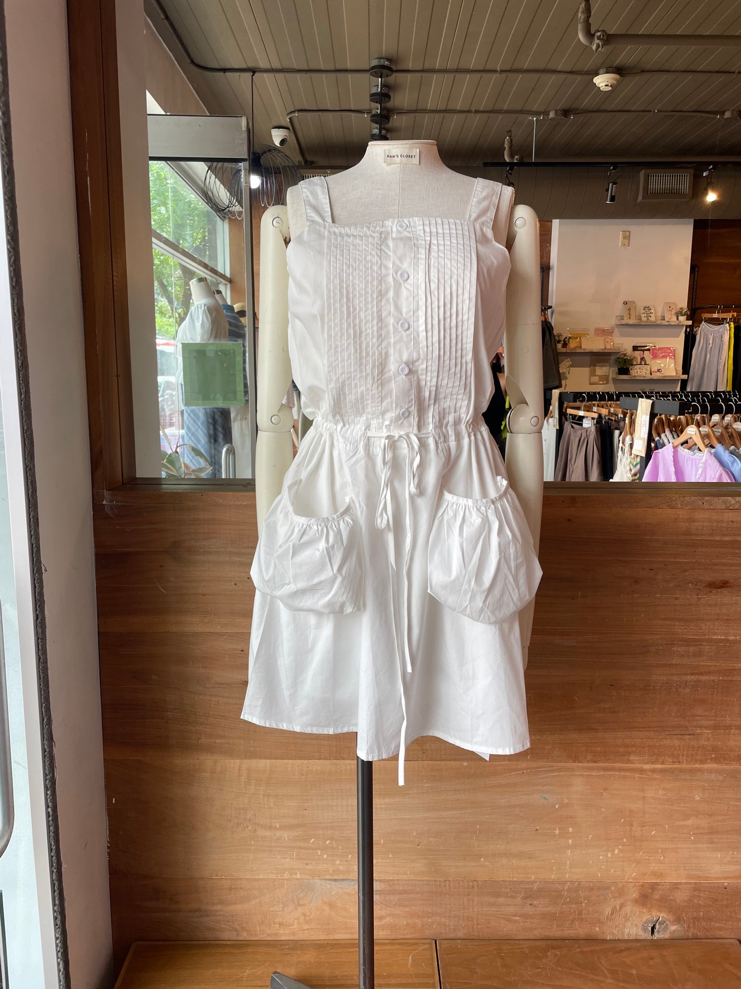 Pleated Dress with Oversized Pockets