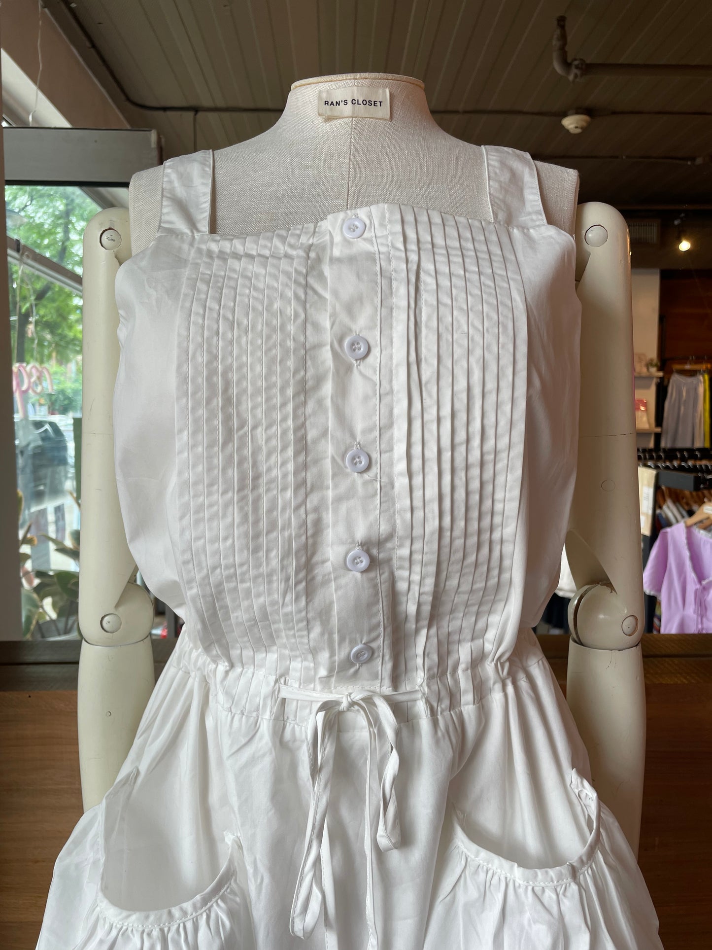Pleated Dress with Oversized Pockets