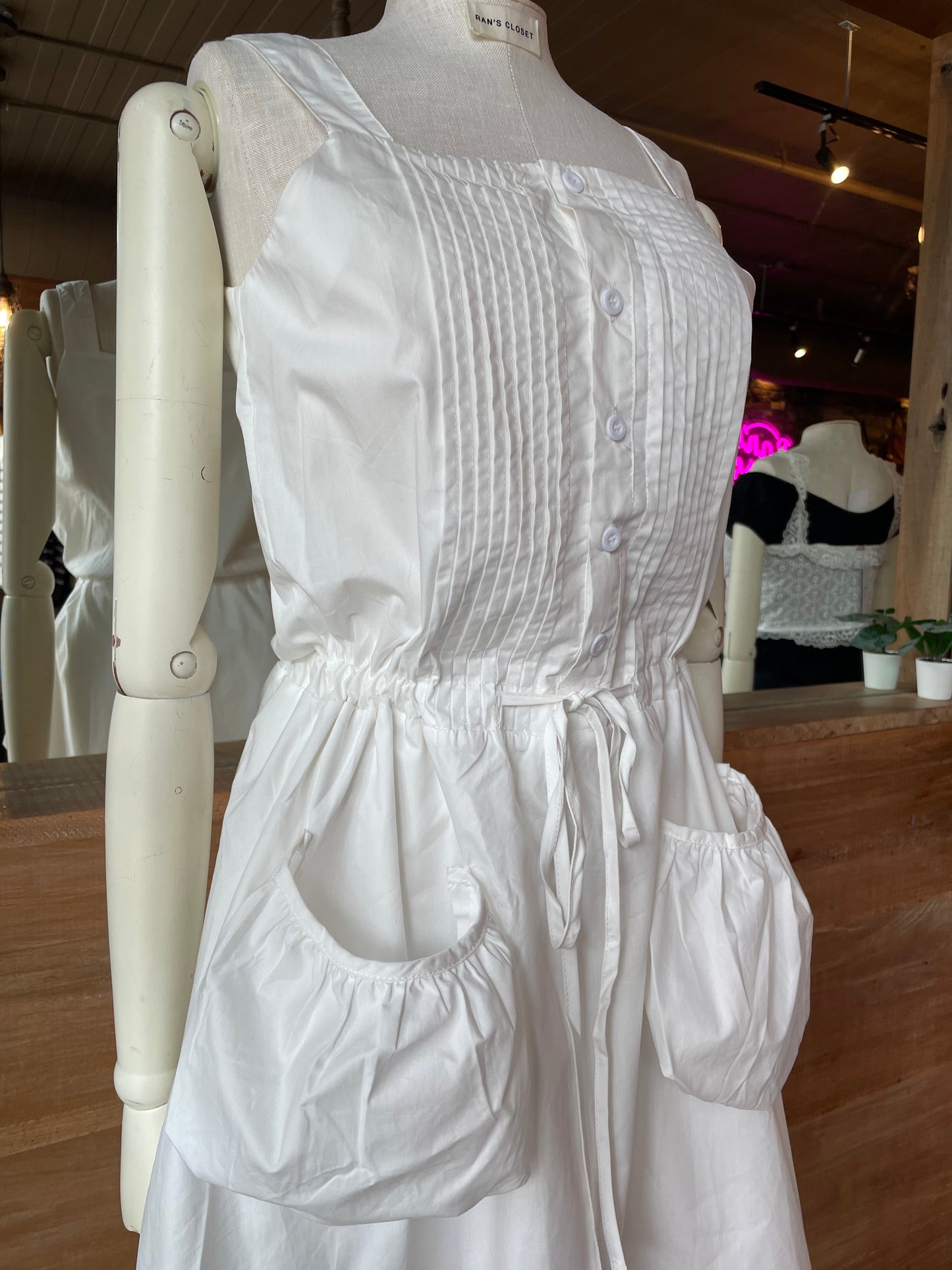 Pleated Dress with Oversized Pockets