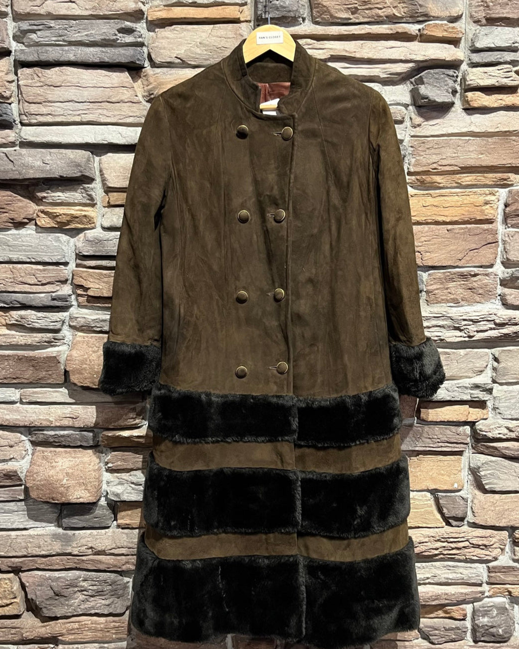 Vintage Women's Suede Coat with Faux Fur Trim