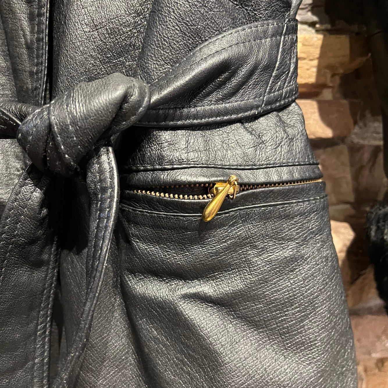 Vintage Leather Coat with Faux Fur Trim