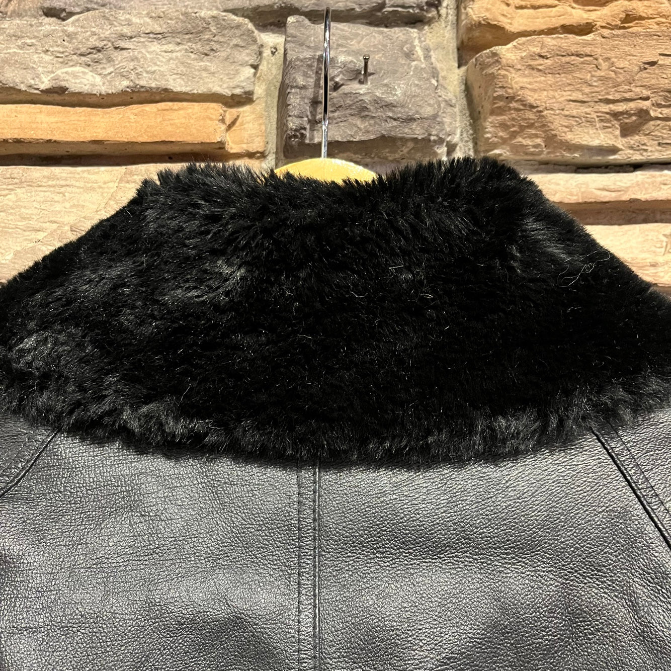 Vintage Leather Coat with Faux Fur Trim