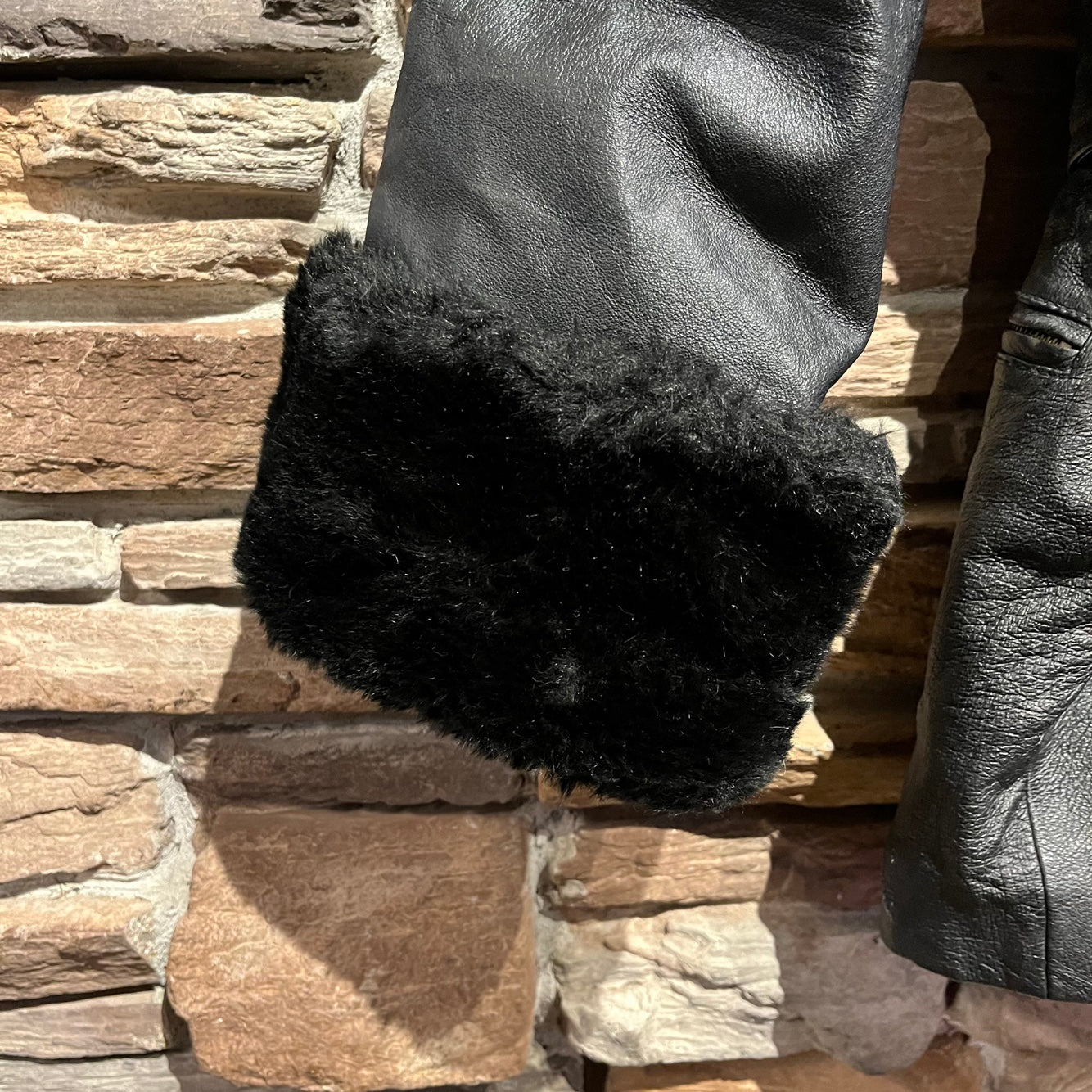 Vintage Leather Coat with Faux Fur Trim
