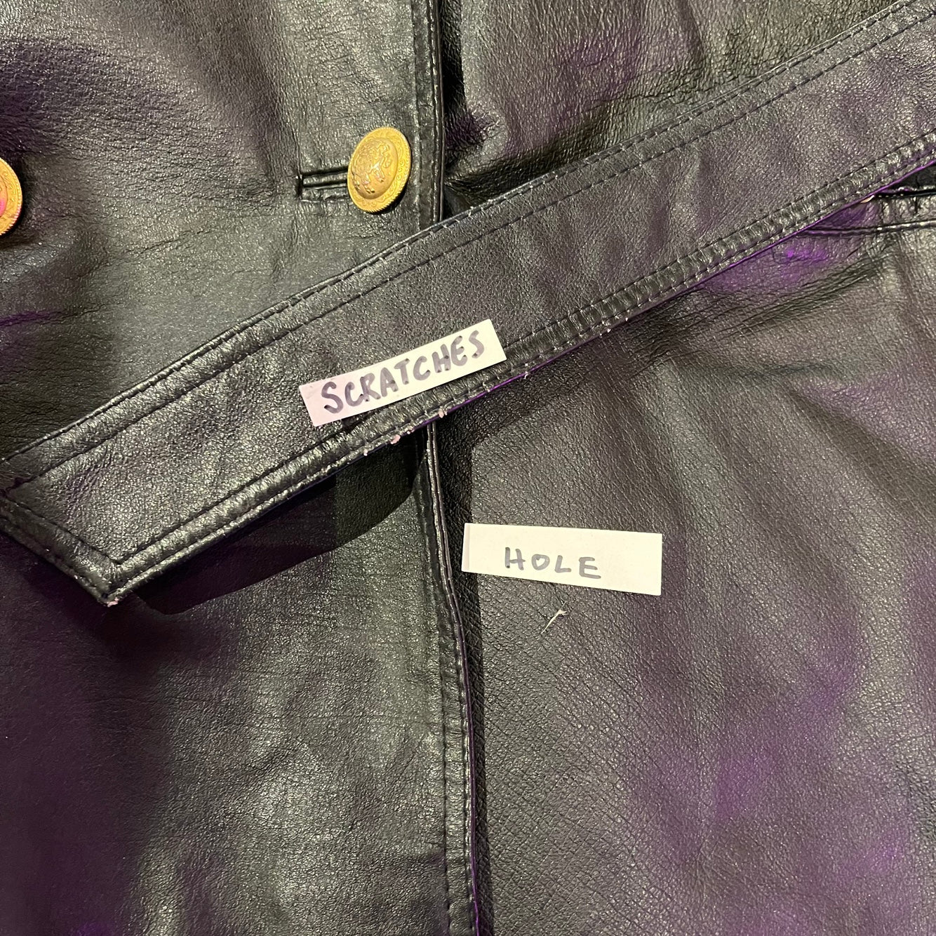 Vintage Leather Coat with Faux Fur Trim