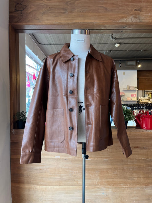 Men's Vegan Leather Button Up Jacket