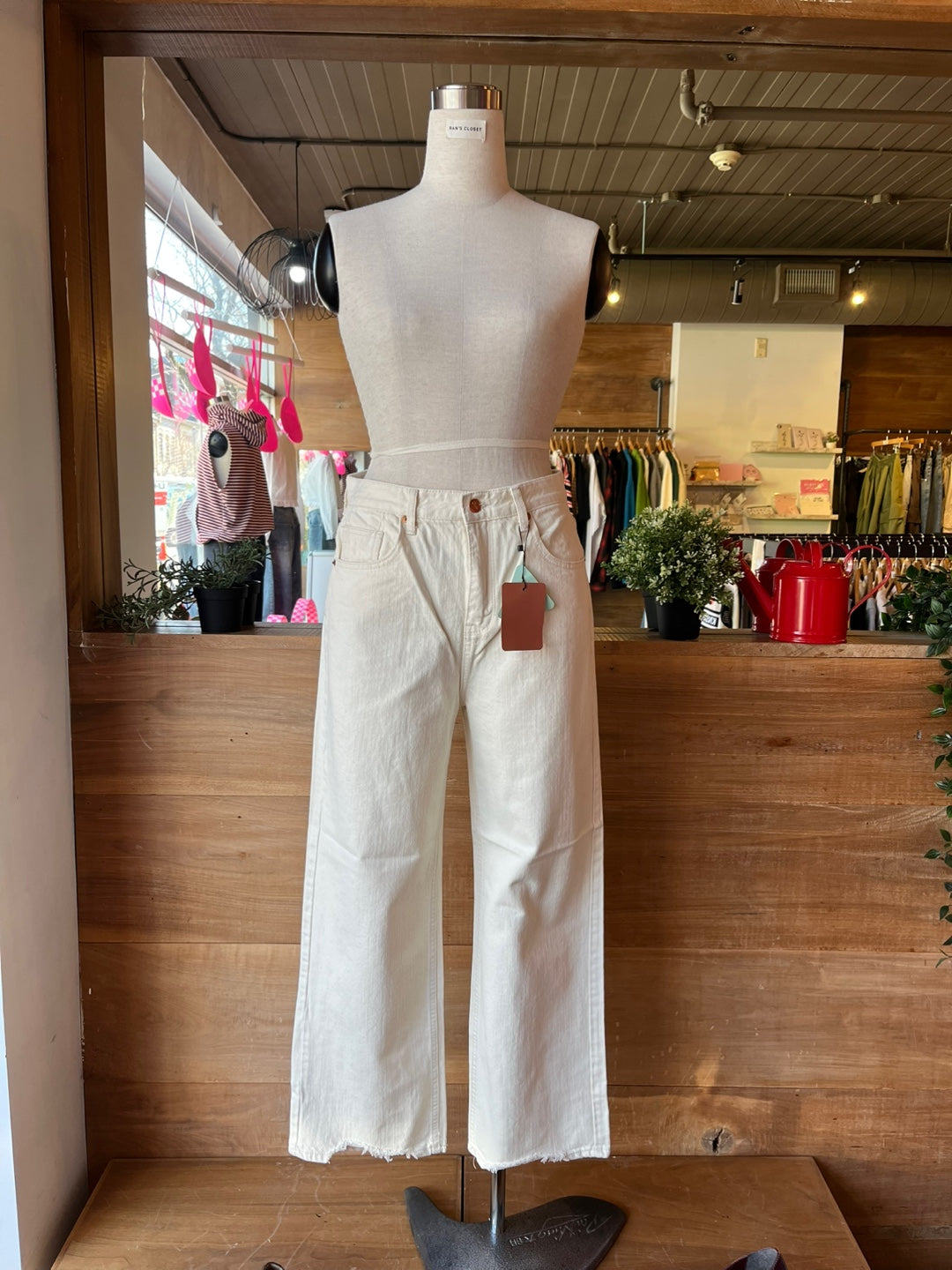 Ivory Straight Leg Raw Hem Jeans