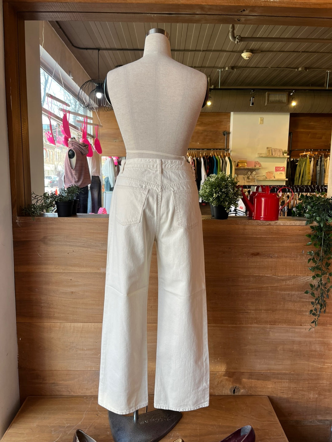 Ivory Straight Leg Raw Hem Jeans