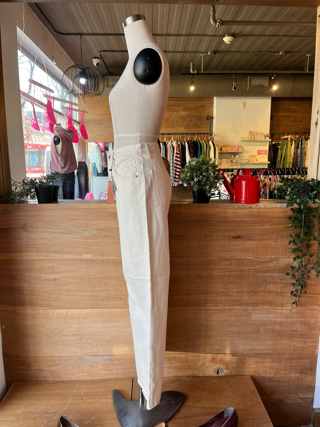 Ivory Straight Leg Raw Hem Jeans