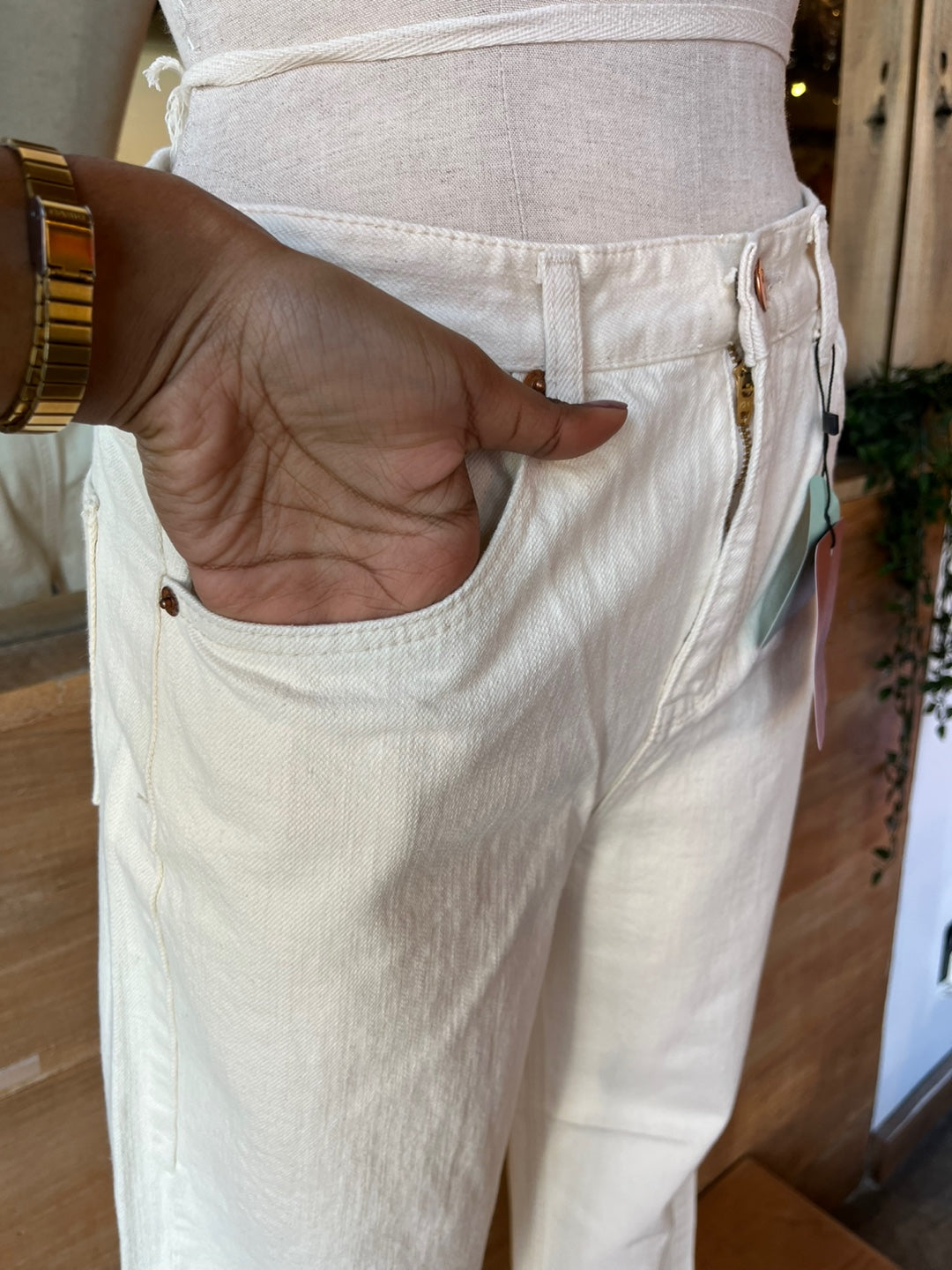 Ivory Straight Leg Raw Hem Jeans