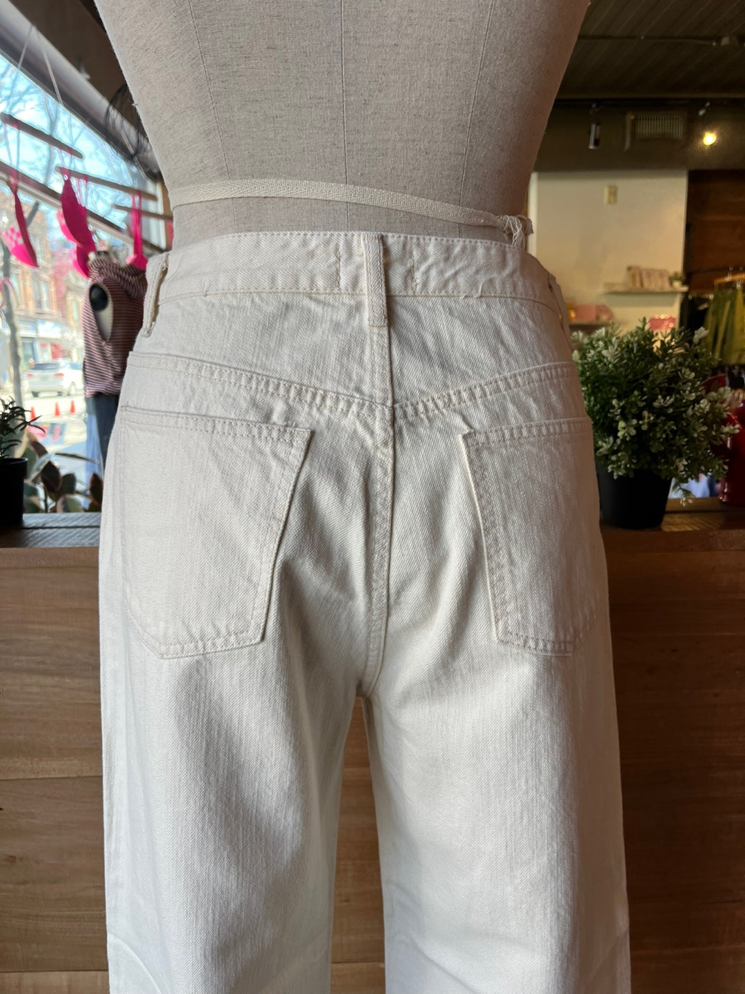 Ivory Straight Leg Raw Hem Jeans