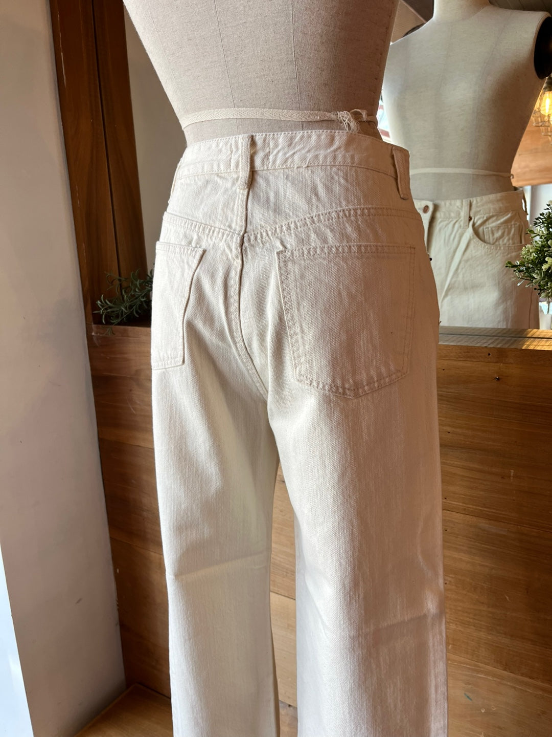 Ivory Straight Leg Raw Hem Jeans