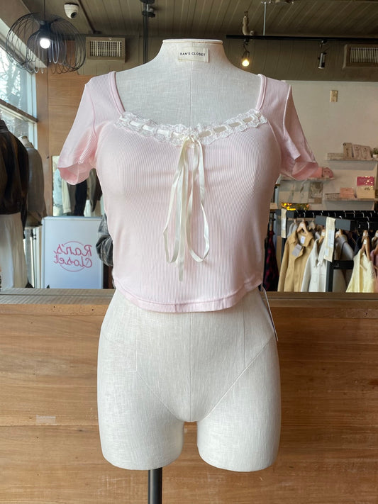 Baby Pink Crop Top with Bow