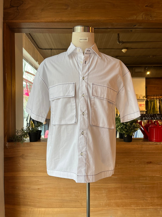 Contrast Stitch Short Sleeve Blouse