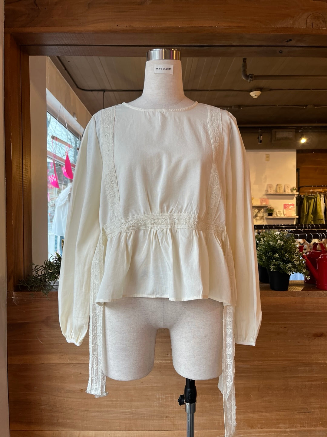 Side Tie Eyelet Blouse
