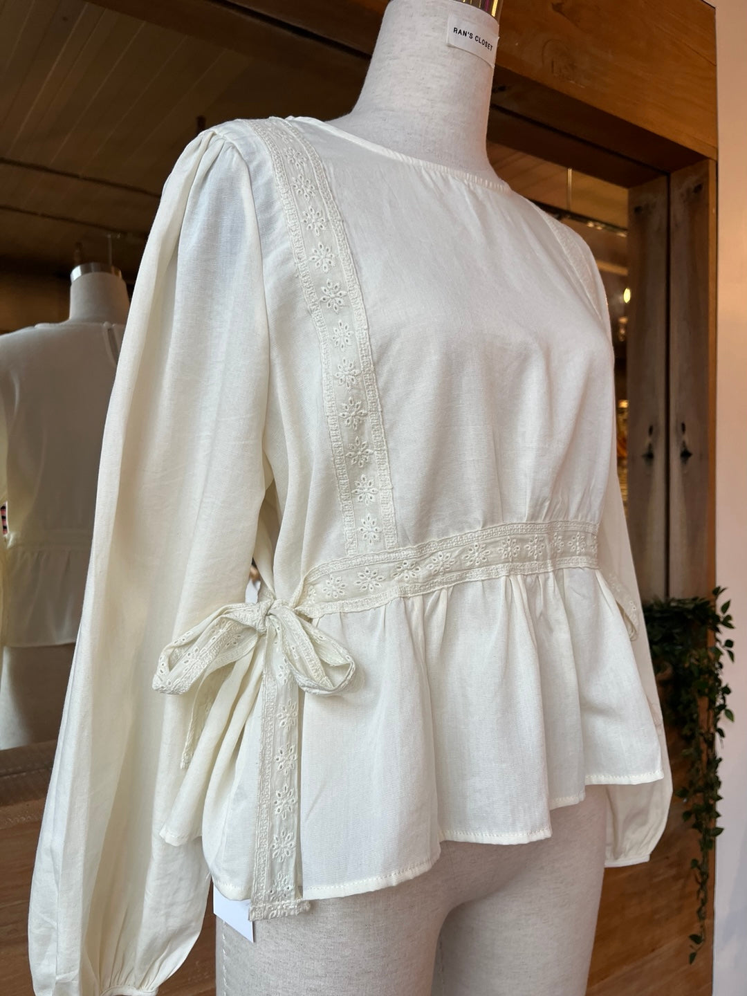 Side Tie Eyelet Blouse