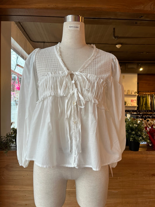 Lace and Ribbon Flowy Blouse