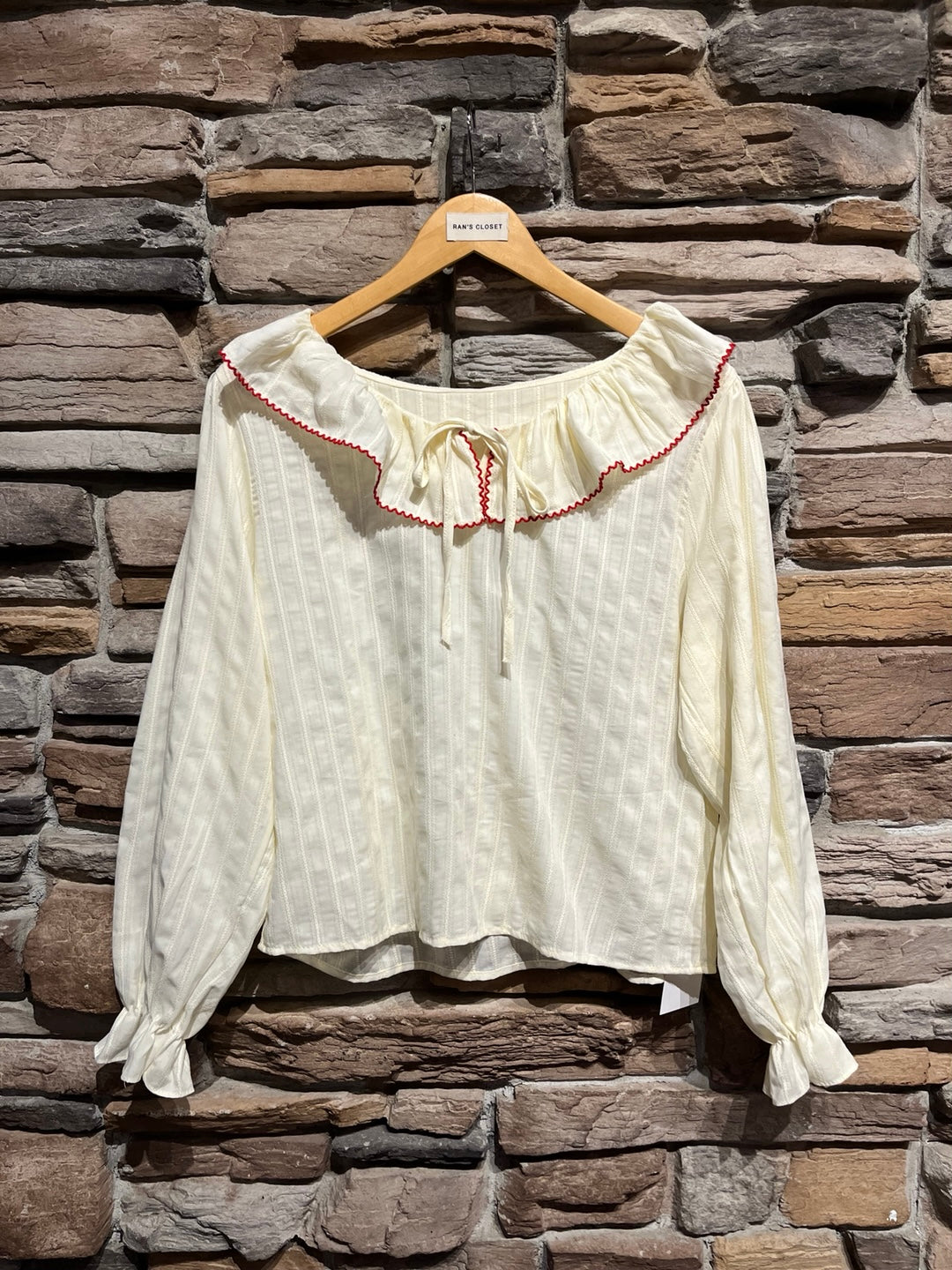 Red Embroidered Peter Pan Collar Blouse
