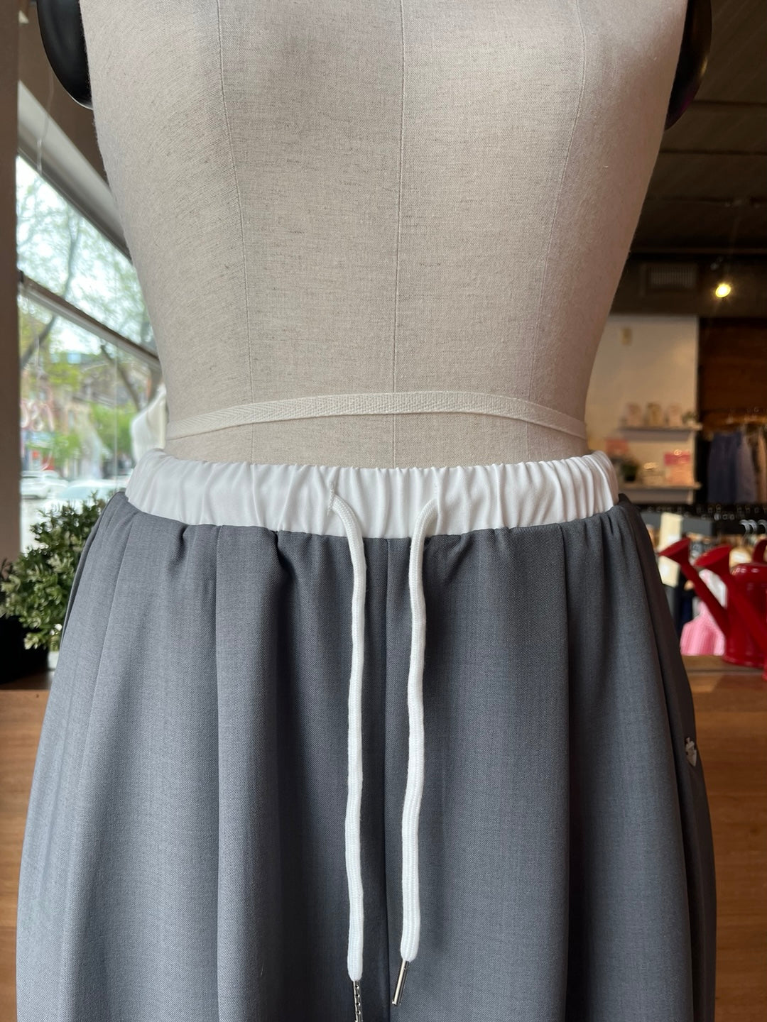 Pleated Trousers with White Waistband