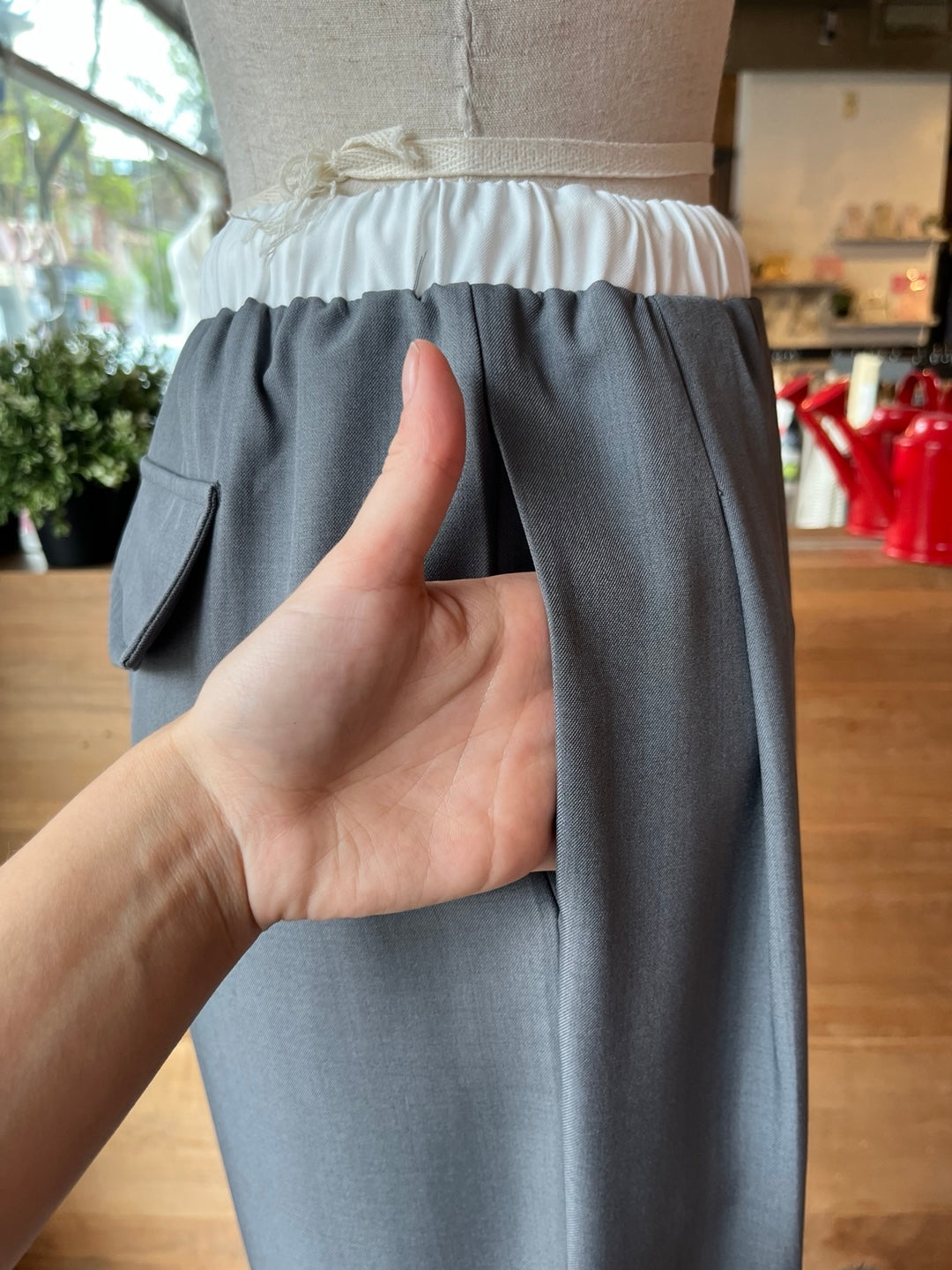 Pleated Trousers with White Waistband