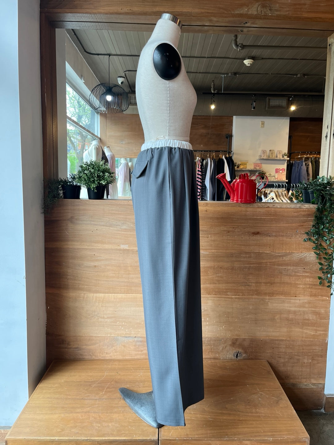 Pleated Trousers with White Waistband