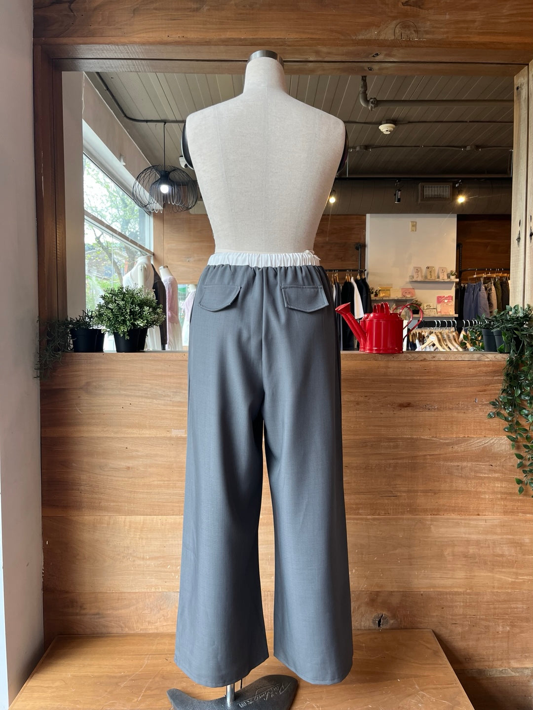 Pleated Trousers with White Waistband