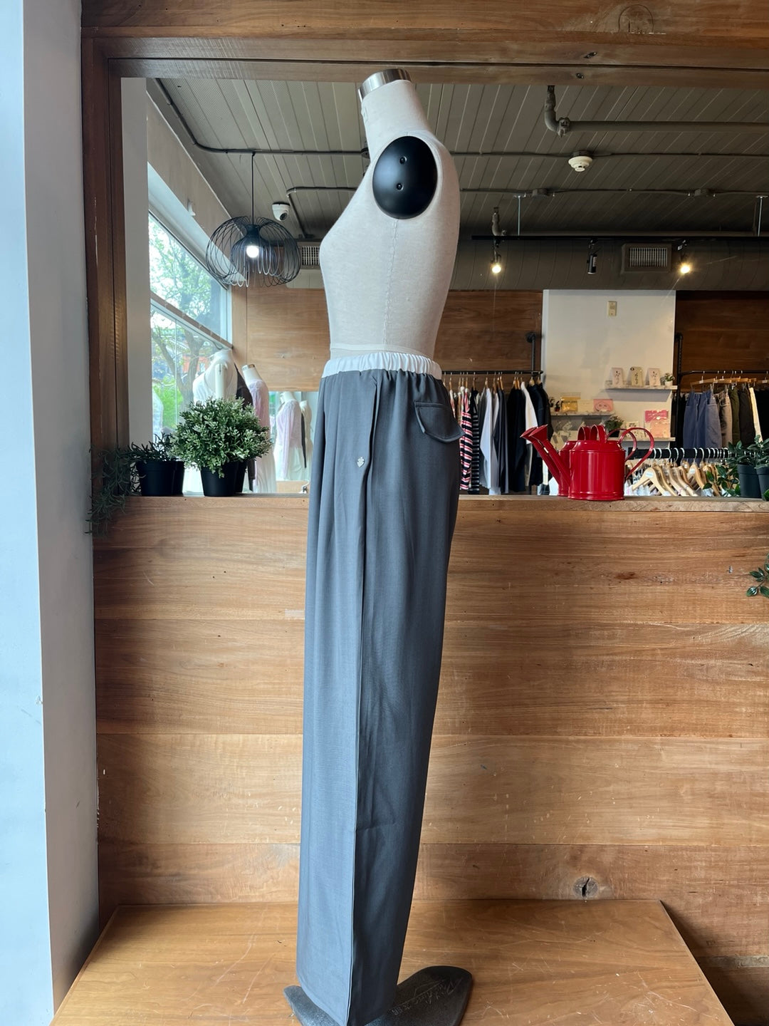Pleated Trousers with White Waistband