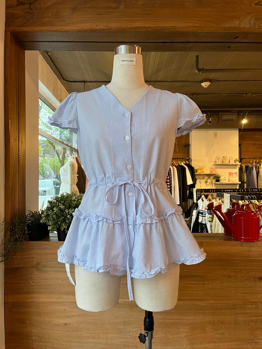 Cinced Waist V-Neck Blouse