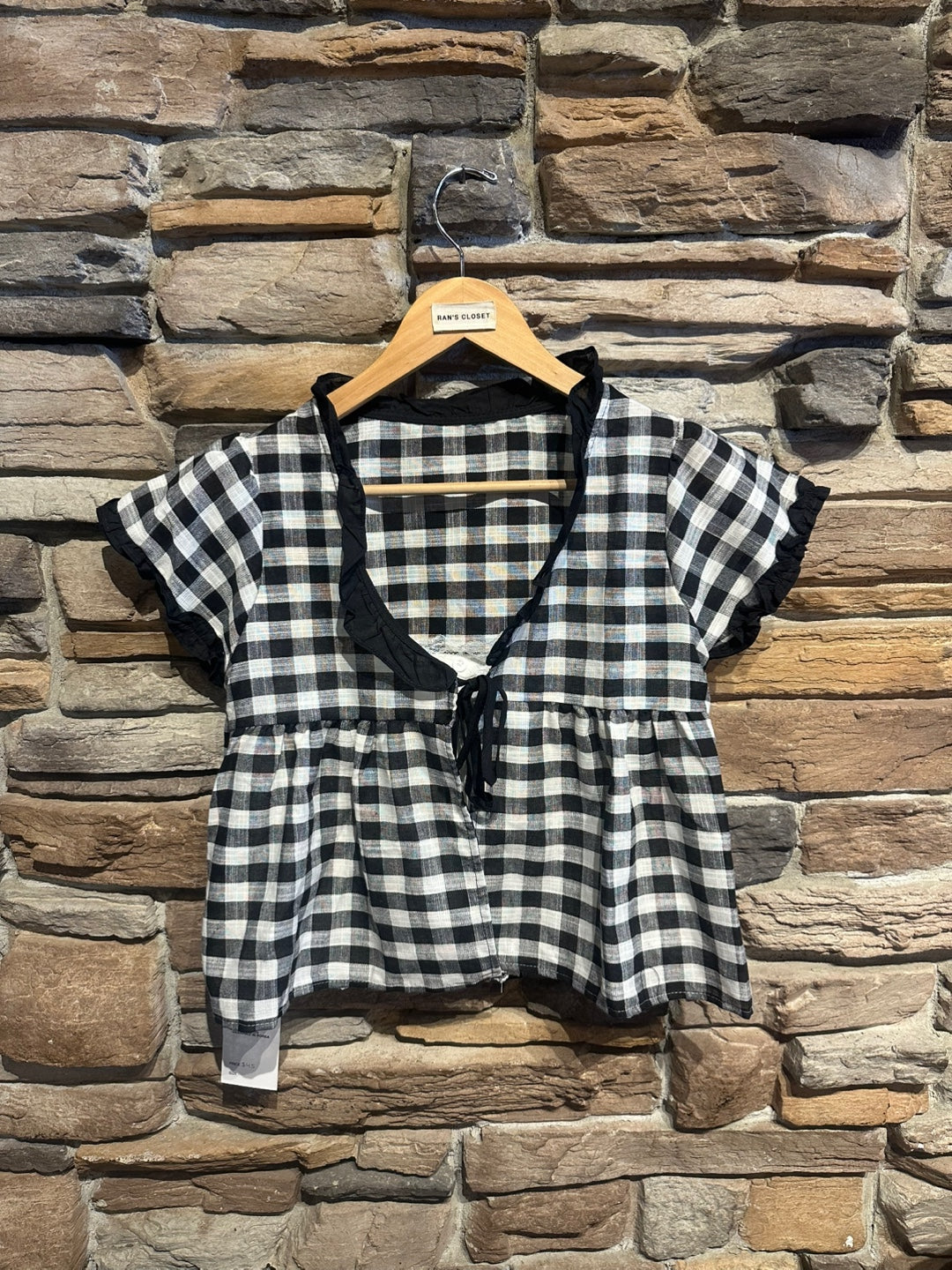 Gingham Tie Front Top with Built in Lace Cami