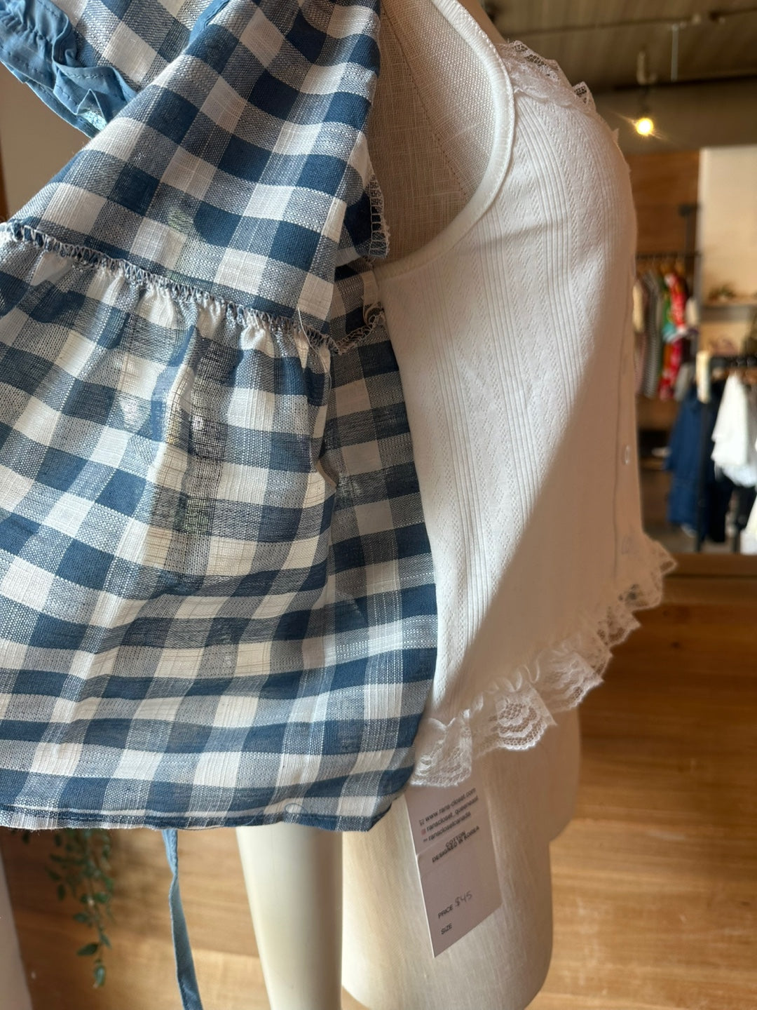 Gingham Tie Front Top with Built in Lace Cami