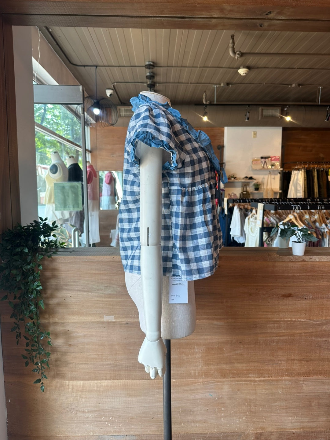 Gingham Tie Front Top with Built in Lace Cami